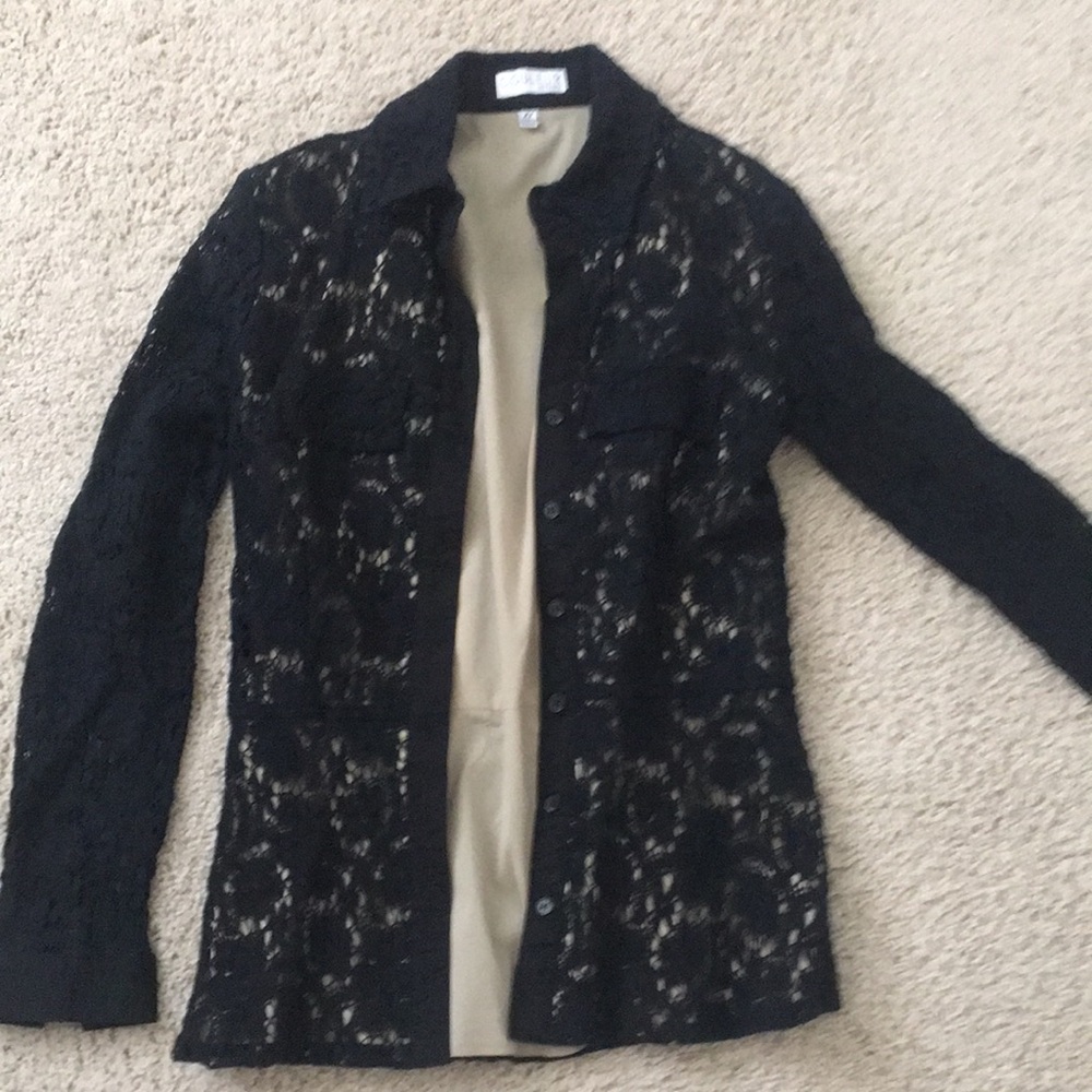 Black Lace Button-Front Shirt Jacket